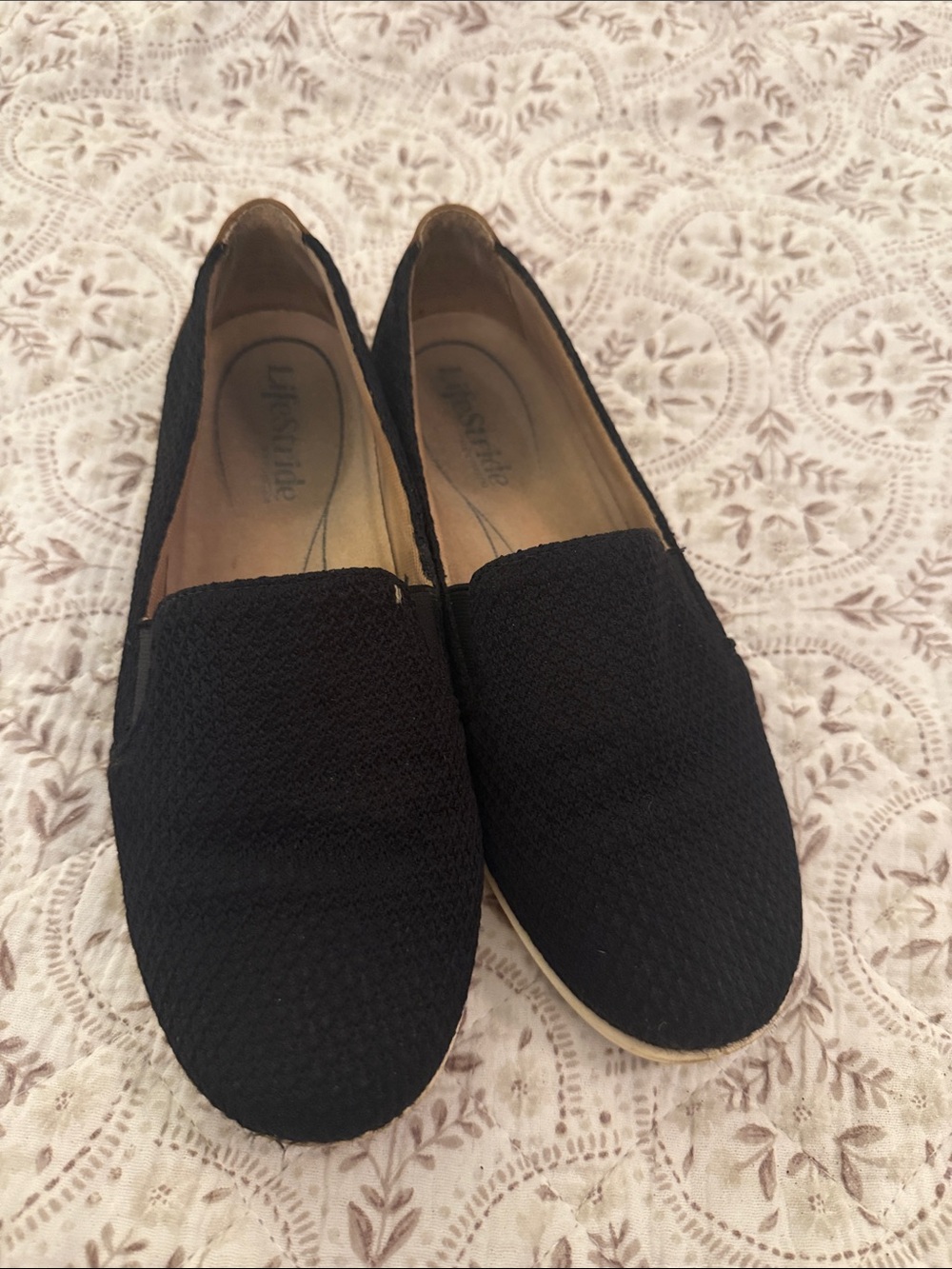 Life Stride Black Textured Slip-On Loafers